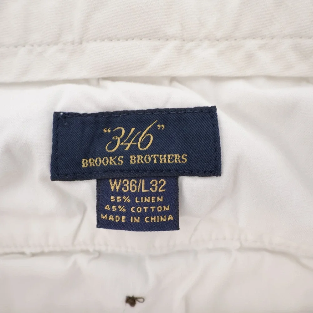 Brooks Brothers 346 Linen Blend Chino Pants Cream Long Mens 36x30